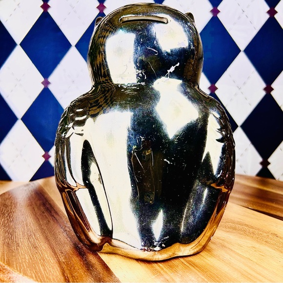 Gold-Tone Ceramic Owl Coin Bank and Decorative Figurine| 8” - Picture 3 of 10